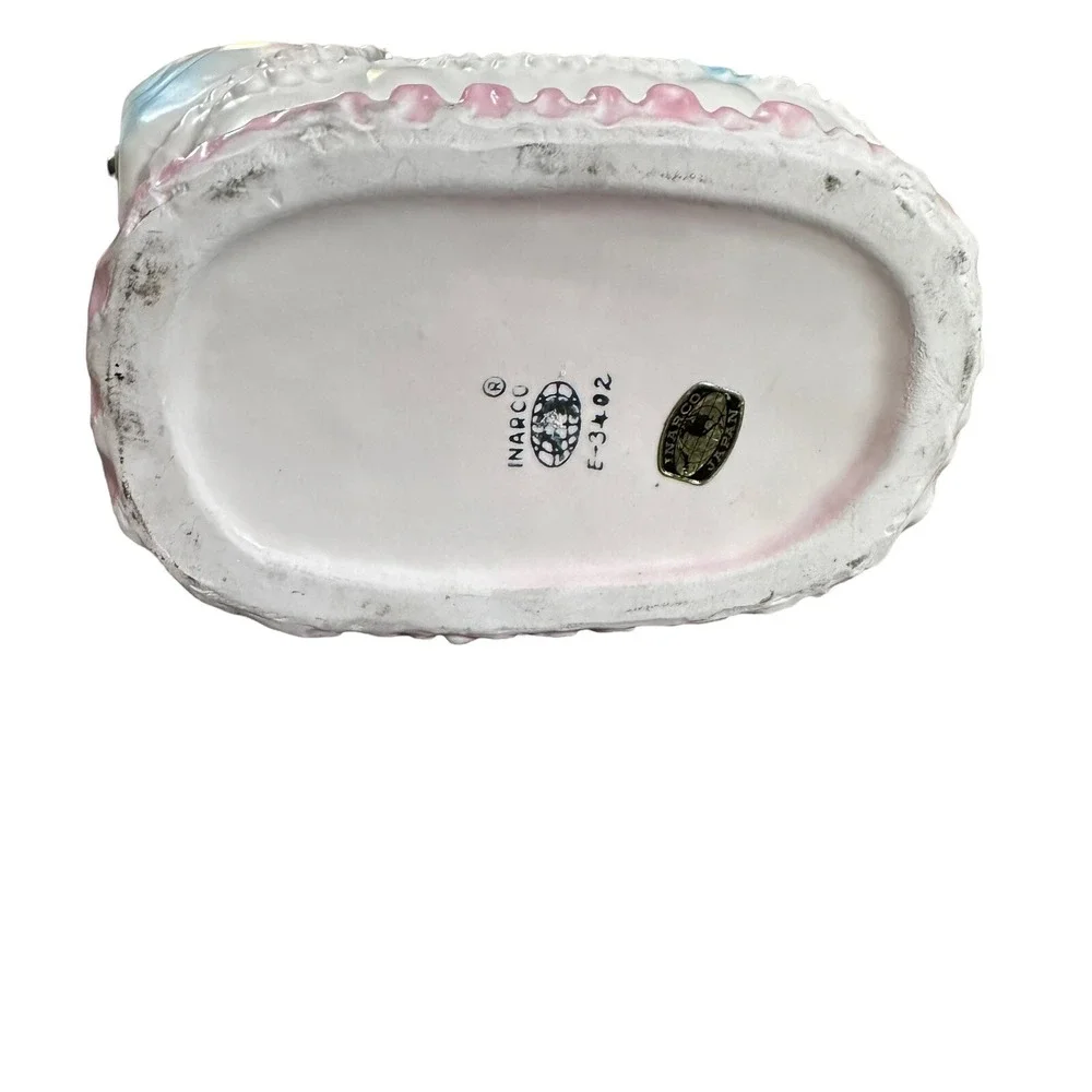 Vintage‎ Inarco Musical Baby Planter, Crib/Bassinet, Rose's Pink & Blue Japan
